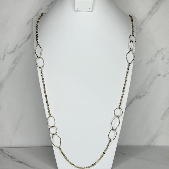 Lane Bryant Geometric Gold Tone Long Chain Link Necklace - Picture 1 of 10